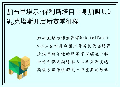 加布里埃尔·保利斯塔自由身加盟贝西克塔斯开启新赛季征程